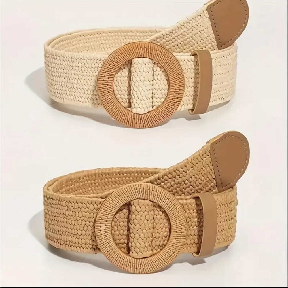 Elegant Cream and Tan Woven Belt Set